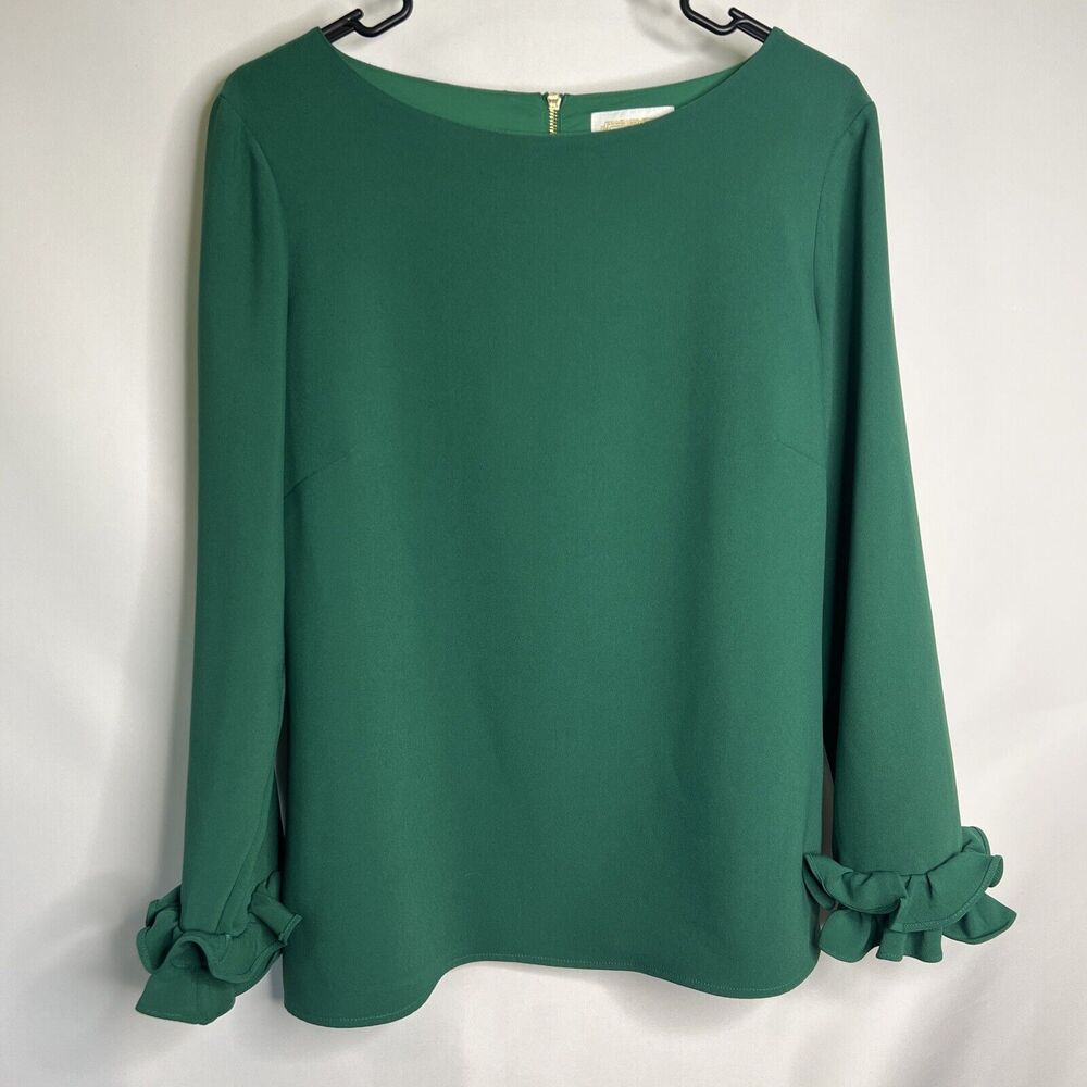 STS Sail to Sable Ruffle Sleeve Green Blouse Shirt Top Size Large EXCELLENT